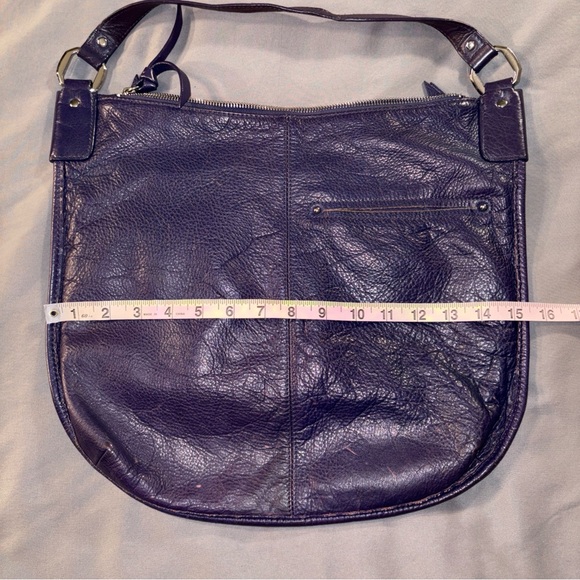 B. MAKOWSKY Purple Full Leather Large Flat Shoulder Hobo Tote Hand Bag Zip - Picture 10 of 11